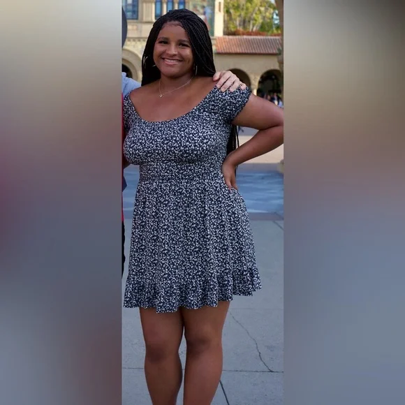 UO Tessie Black Multi Floral Smocked Mini Dress - Picture 6 of 6